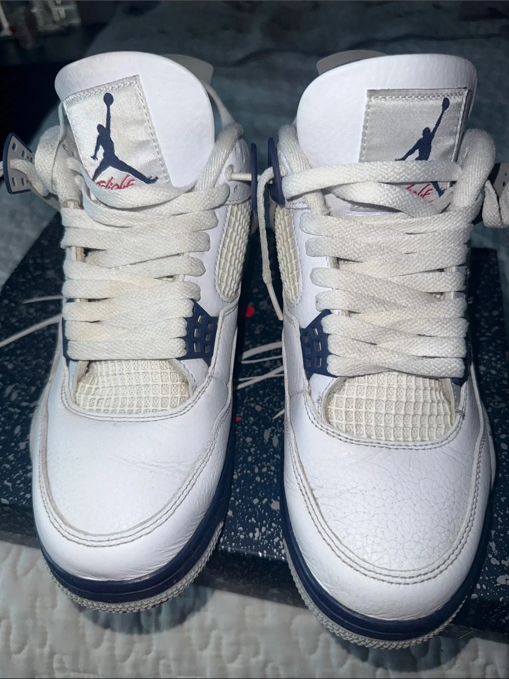 Jordan 4 Retro White/Midnight Navy With Original Box